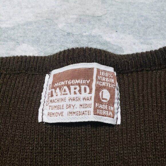 Vintage Montgomery Ward Sweater Vest Mens Large Brown V-Neck Sleeveless - Picture 2 of 6
